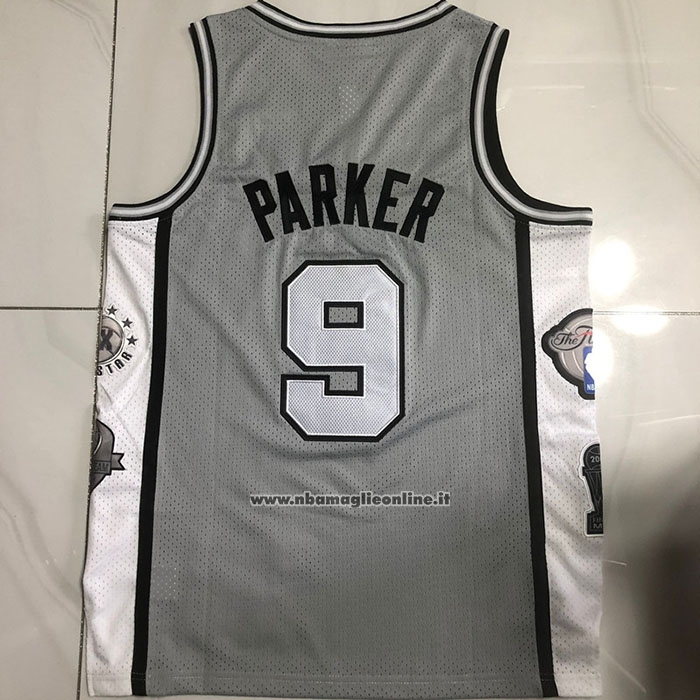 Maglia San Antonio Spurs Tony Parker #9 Hall Of Fame Mitchell & Ness 2001 Grigio